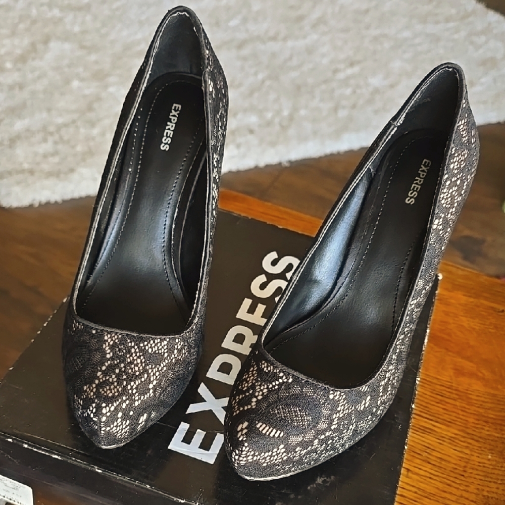 Express Black Heels with Glamorous Glitter Finish